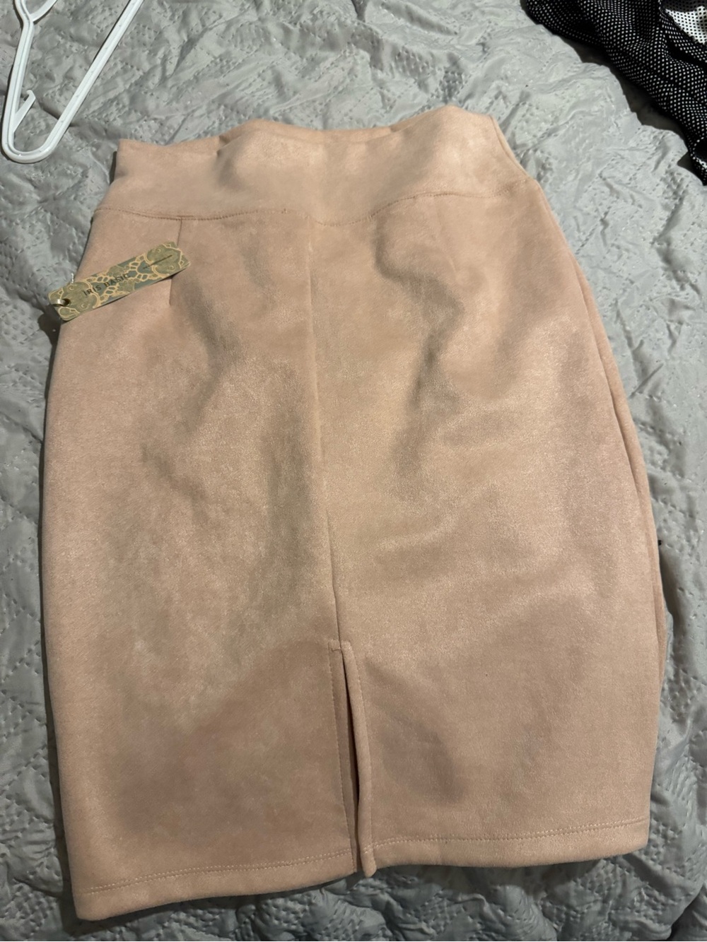 iris Blush Pink High-Waist Suede Pencil Skirt
